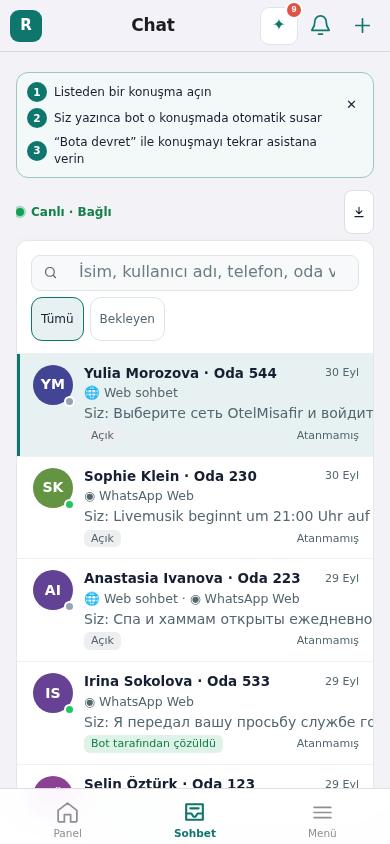 Sohbet ekranı, mobil
