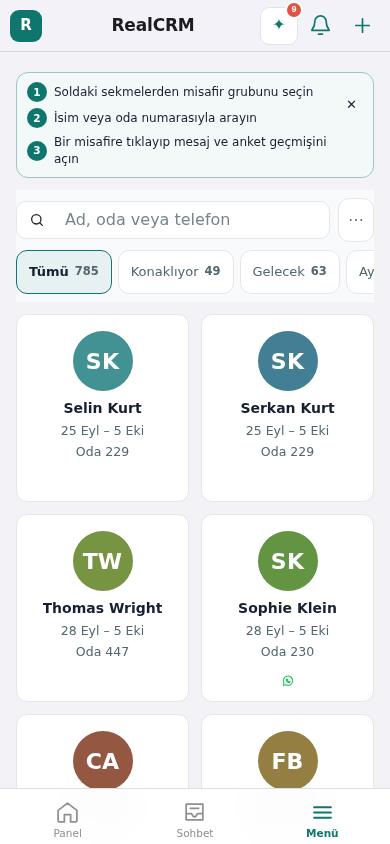 Misafir listesi, mobil